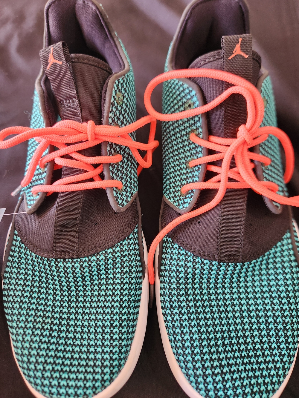 Jordan Teal and Black Knit Sneakers with Coral Laces
